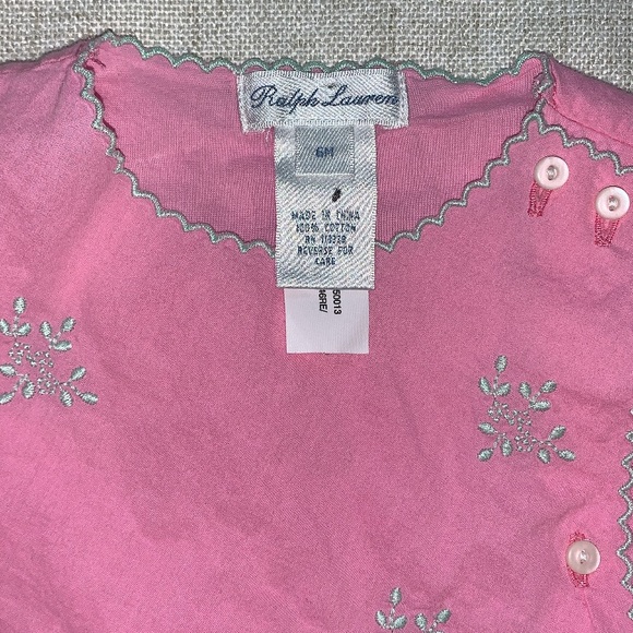 Ralph Lauren Pink Cotton Top with Floral Stitching (6Months) - Picture 3 of 4